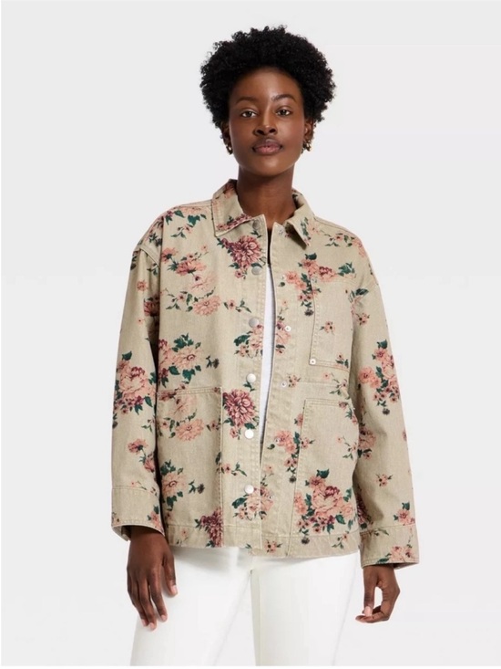Universal Thread Jackets & Blazers - Universal Thread Women’s Floral Denim Chore Coat - Khaki Size Large NWT